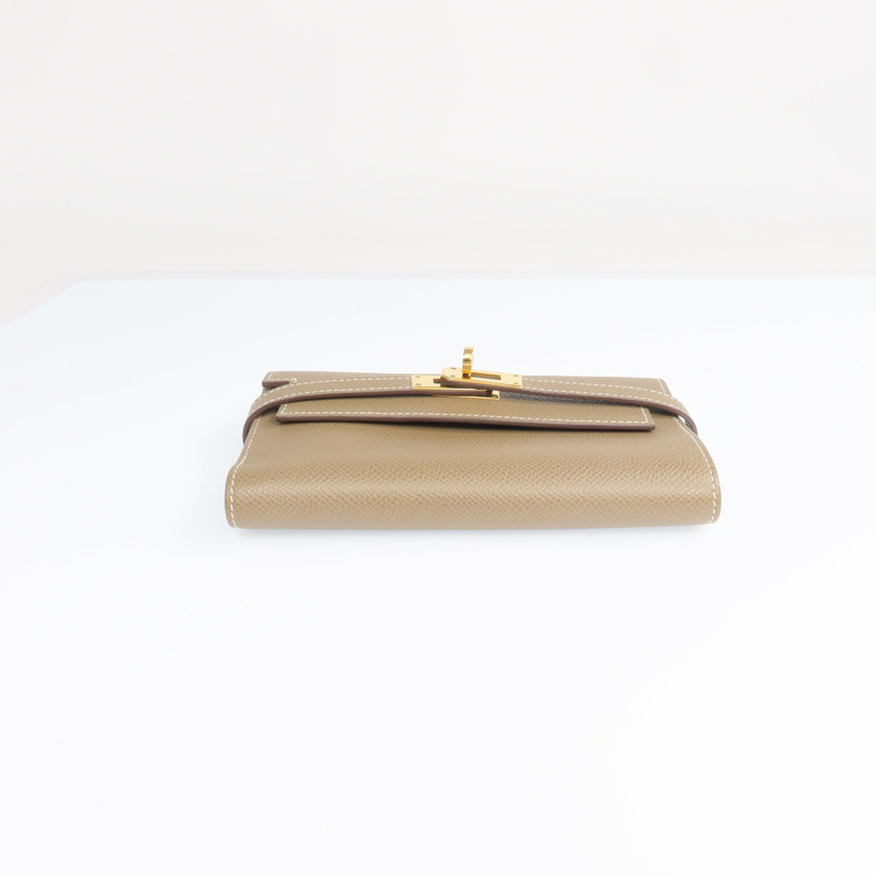 HERMES Epsom皮革Kelly Short Wallet金扣長錢包Etoupe-9