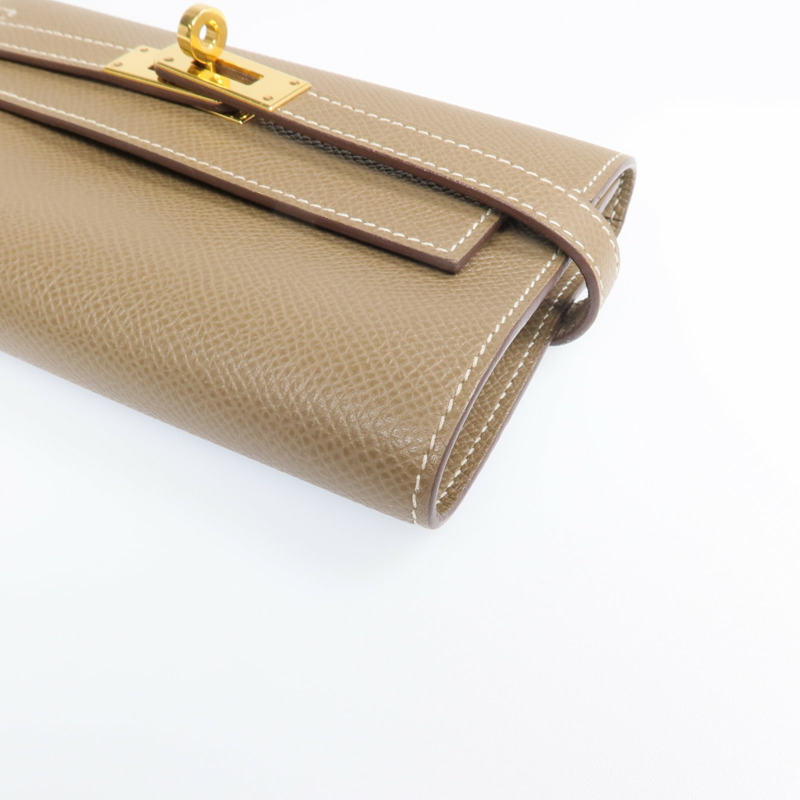 HERMES Epsom皮革Kelly Short Wallet金扣長錢包Etoupe-10