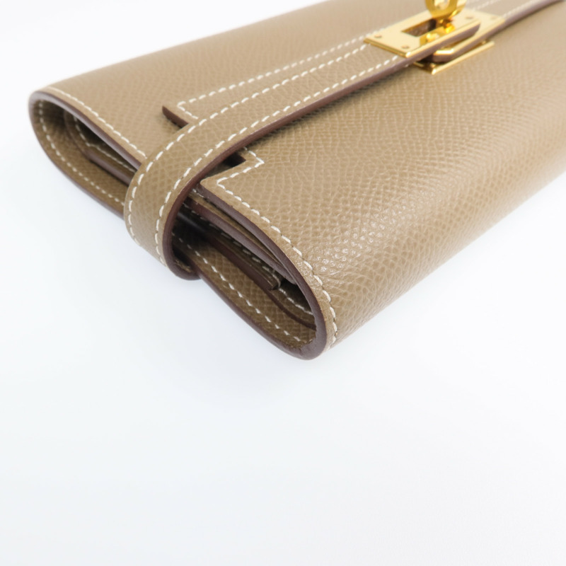 HERMES Epsom皮革Kelly Short Wallet金扣長錢包Etoupe-12