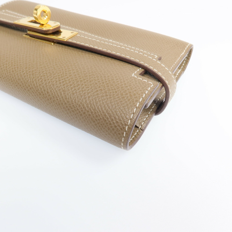 HERMES Epsom皮革Kelly Short Wallet金扣長錢包Etoupe-13