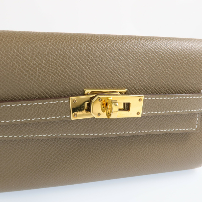 HERMES Epsom皮革Kelly Short Wallet金扣長錢包Etoupe-14