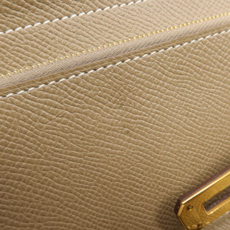 HERMES Epsom皮革Kelly Short Wallet金扣長錢包Etoupe-16