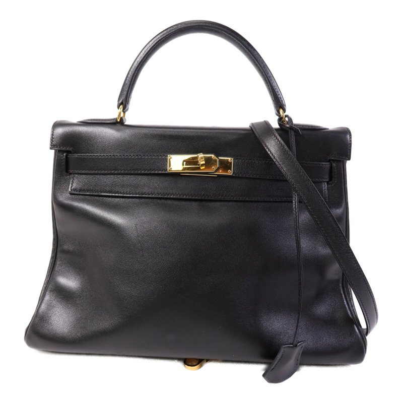 HERMES Swift皮革Kelly 32金扣手挽肩背兩用袋Noir-0