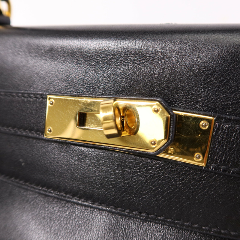 HERMES Swift皮革Kelly 32金扣手挽肩背兩用袋Noir-6