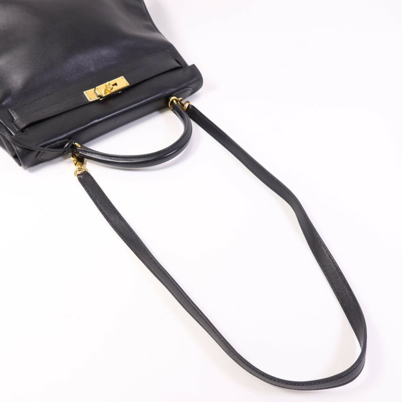 HERMES Swift皮革Kelly 32金扣手挽肩背兩用袋Noir-8