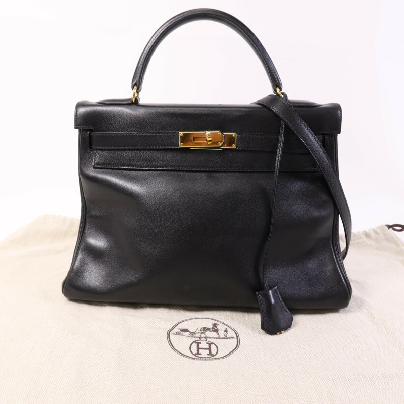 HERMES Swift皮革Kelly 32金扣手挽肩背兩用袋Noir-9