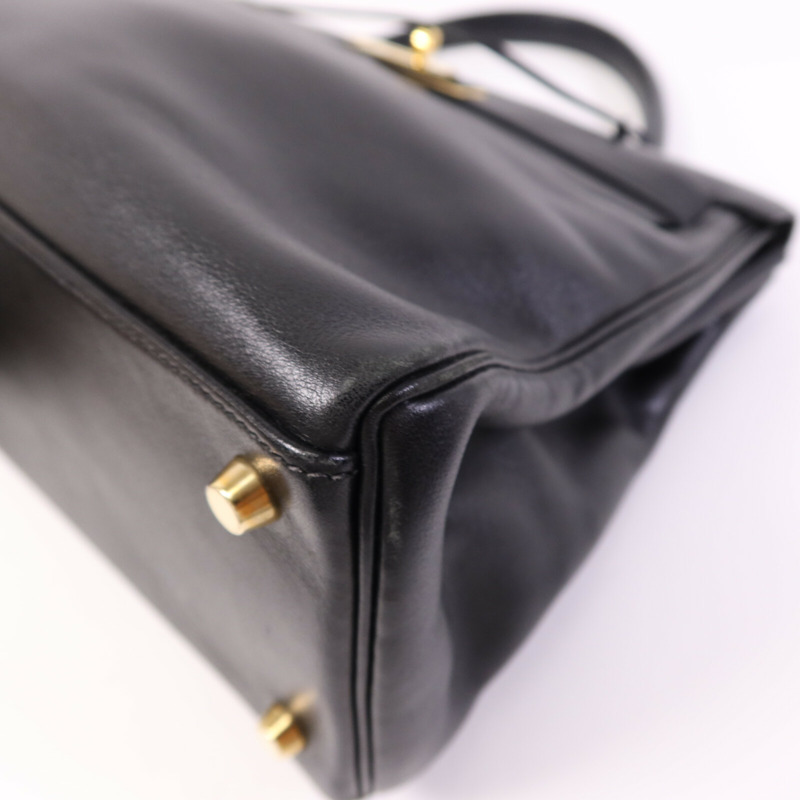 HERMES Swift皮革Kelly 32金扣手挽肩背兩用袋Noir-10