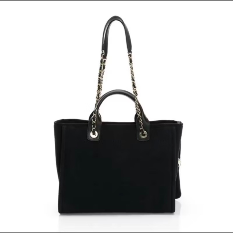 CHANEL Deauville 經典金鍊手提肩背沙灘/托特包 黑色 晶片款-1