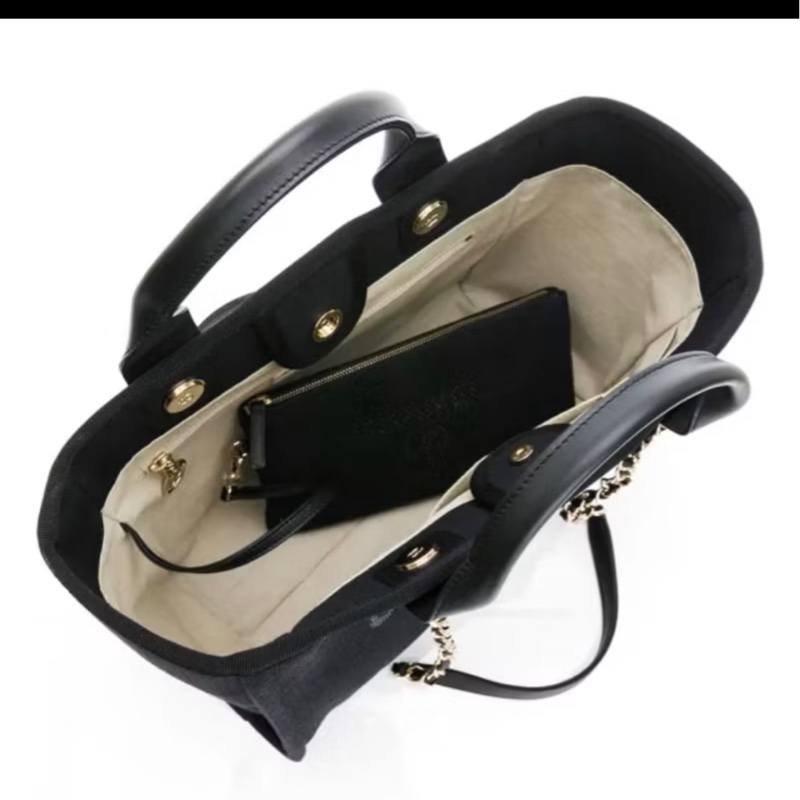 CHANEL Deauville 經典金鍊手提肩背沙灘/托特包 黑色 晶片款-3