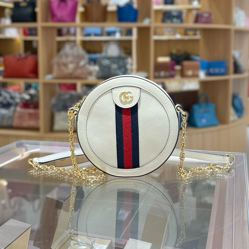 GUCCI/古驰 Ophidia系列白色皮革GG圆饼包-0