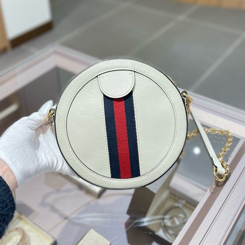 GUCCI/古驰 Ophidia系列白色皮革GG圆饼包-1