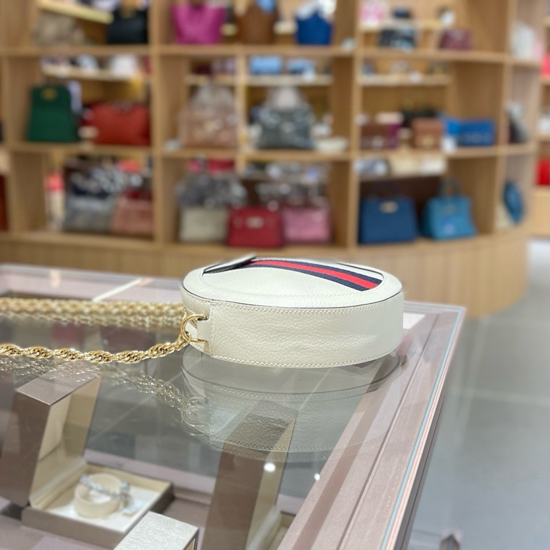 GUCCI/古驰 Ophidia系列白色皮革GG圆饼包-3