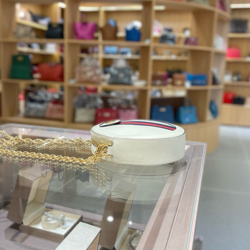 GUCCI/古驰 Ophidia系列白色皮革GG圆饼包-5