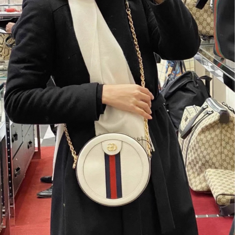 GUCCI/古驰 Ophidia系列白色皮革GG圆饼包-8
