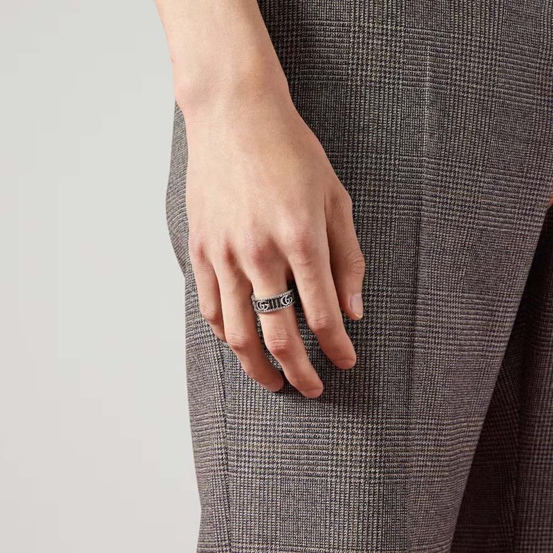 GUCCI DOUBLE G 雙G紋銀復古雕刻戒指 925銀 飾品 古馳-3