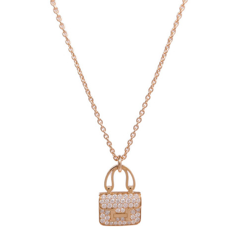 HERMES 18K玫瑰金Amulettes Constance Pendant鑽石項鍊