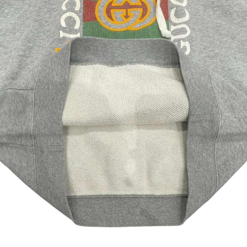 GUCCI 古馳 LOGO長袖連帽T恤 棉質 灰色-5
