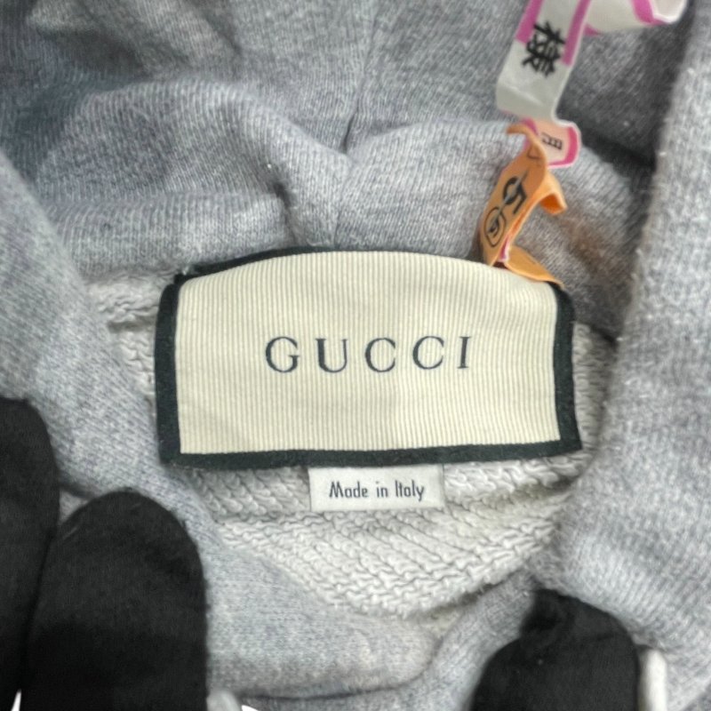 GUCCI 古馳 LOGO長袖連帽T恤 棉質 灰色-6