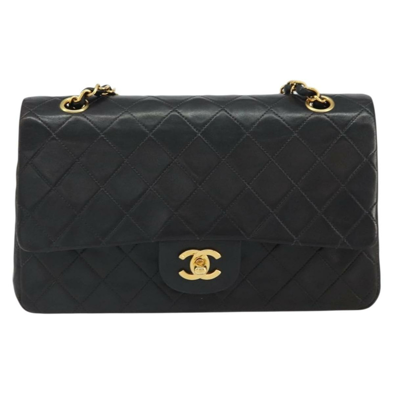 【日本直送】香奈兒 Matelasse 25 雙蓋鏈條包,羊皮材質,黑色,金色雙C標誌,正品編號 BA9221SAV-12