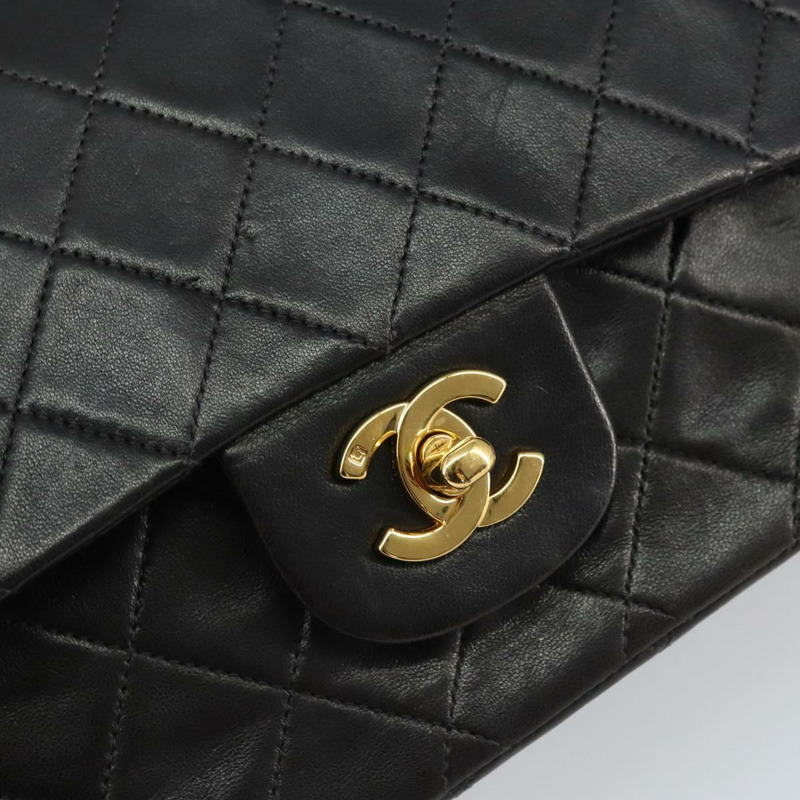 【日本直送】香奈兒 Matelasse 25 雙蓋鏈條包,羊皮材質,黑色,金色雙C標誌,正品編號 BA9221SAV-17