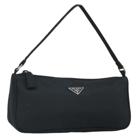PRADA 尼龍黑色銀色配件包 Auth 162965V