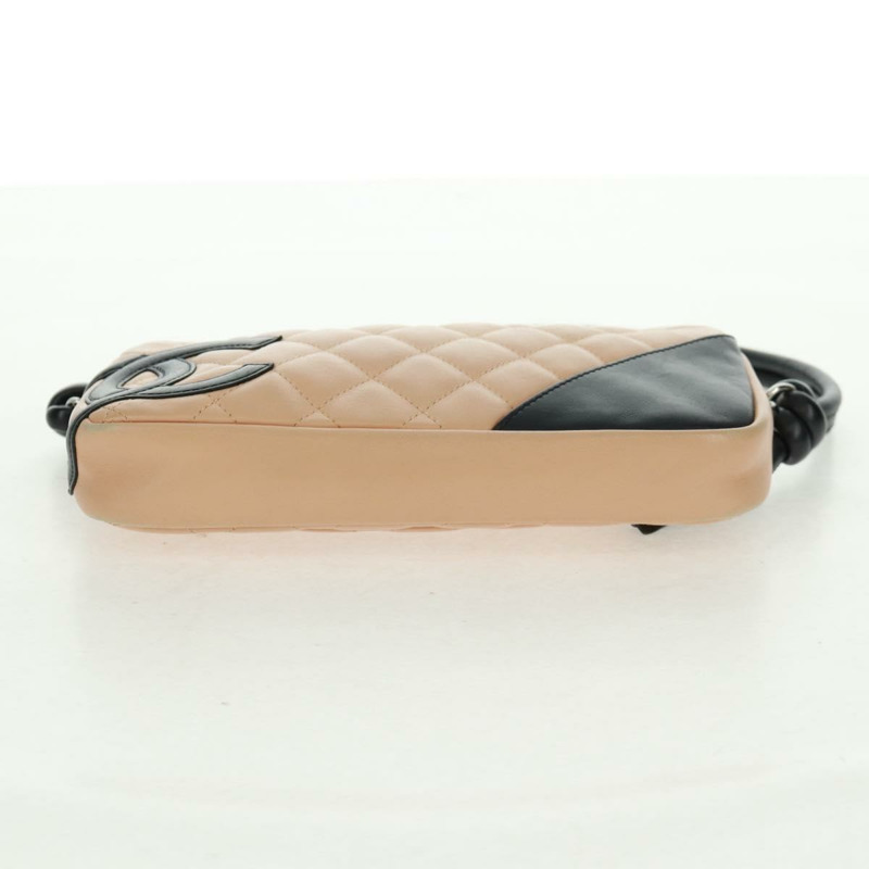 【日本直送】香奈兒 Cambon 系列絎縫肩背包,米色皮革,銀色雙C標誌,貨號 163616V-8