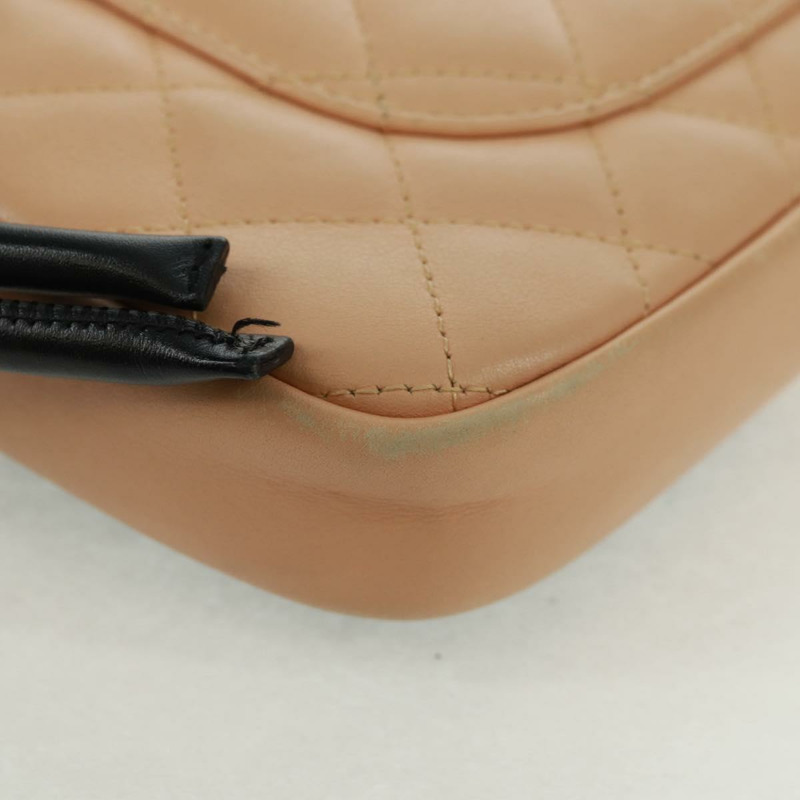 【日本直送】香奈兒 Cambon 系列絎縫肩背包,米色皮革,銀色雙C標誌,貨號 163616V-11