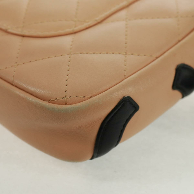 【日本直送】香奈兒 Cambon 系列絎縫肩背包,米色皮革,銀色雙C標誌,貨號 163616V-12