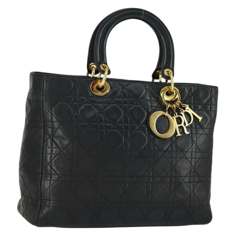 Christian Dior Lady Dior Canage 手提包 皮革 黑色 金色 正品 ep12935