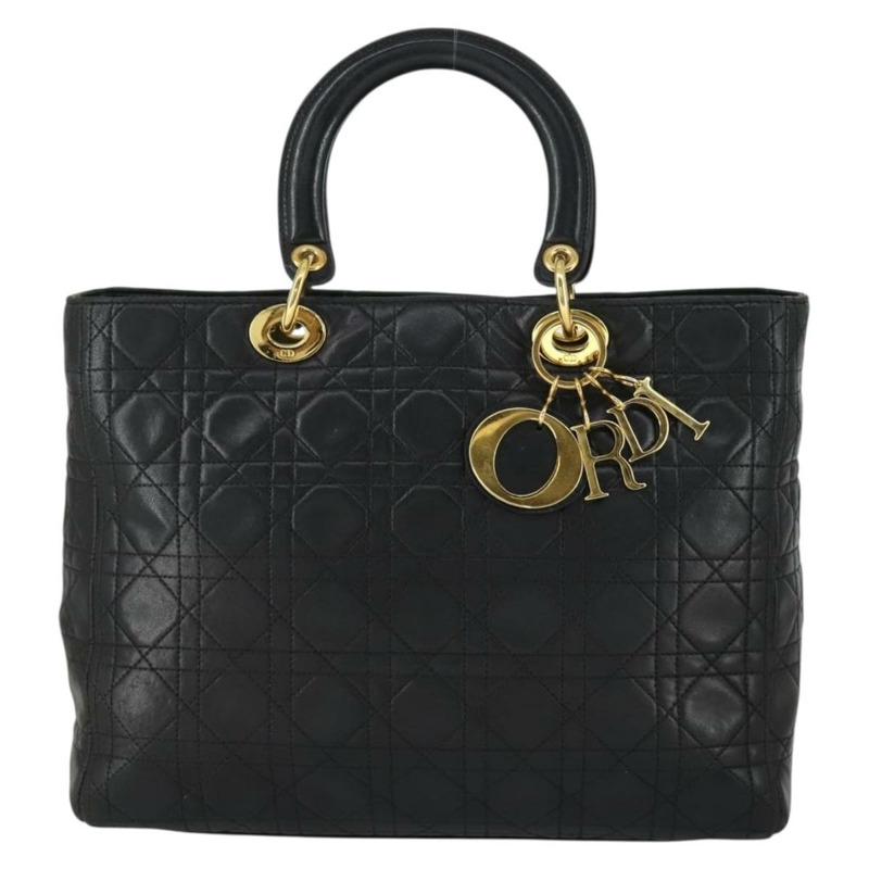 【日本直送】Christian Dior Lady Dior Canage 手提包 皮革 黑色 金色 正品 ep12935-1