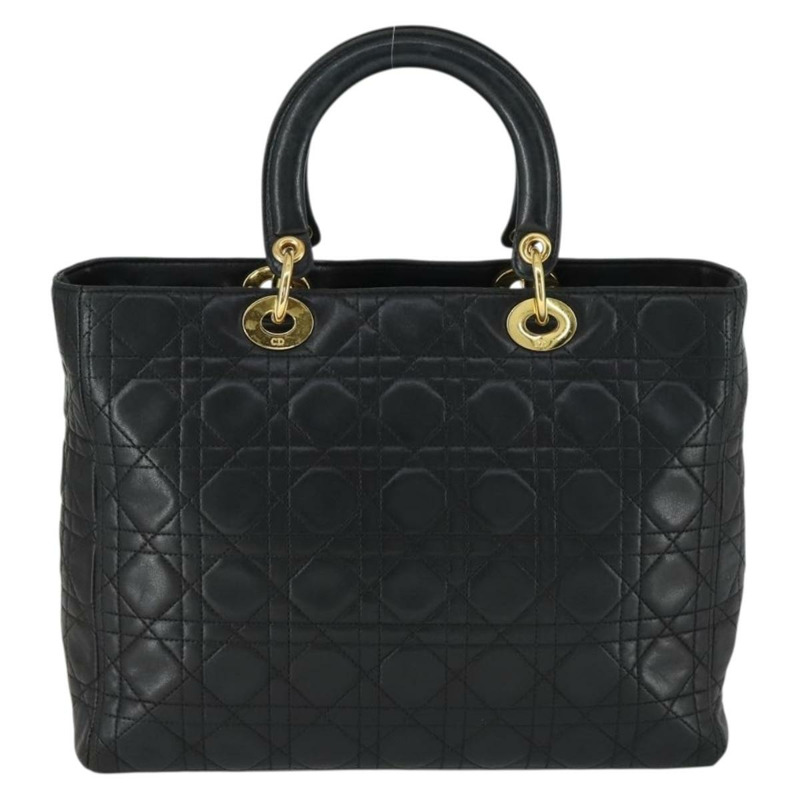 【日本直送】Christian Dior Lady Dior Canage 手提包 皮革 黑色 金色 正品 ep12935-2