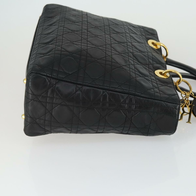 【日本直送】Christian Dior Lady Dior Canage 手提包 皮革 黑色 金色 正品 ep12935-3