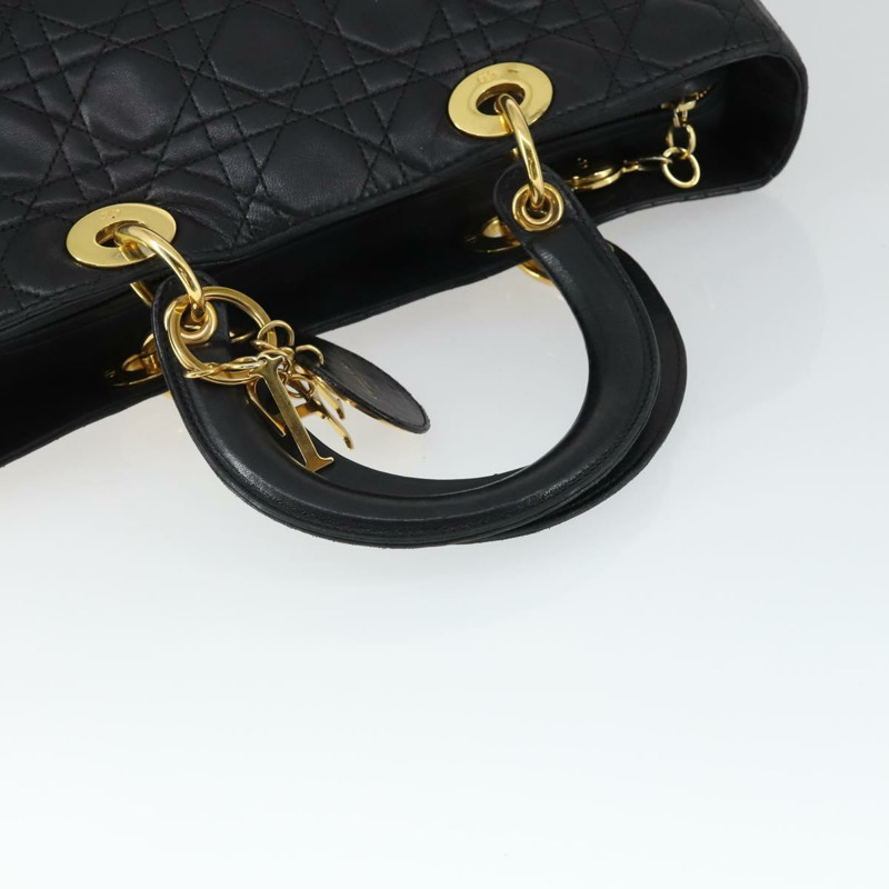 【日本直送】Christian Dior Lady Dior Canage 手提包 皮革 黑色 金色 正品 ep12935-6