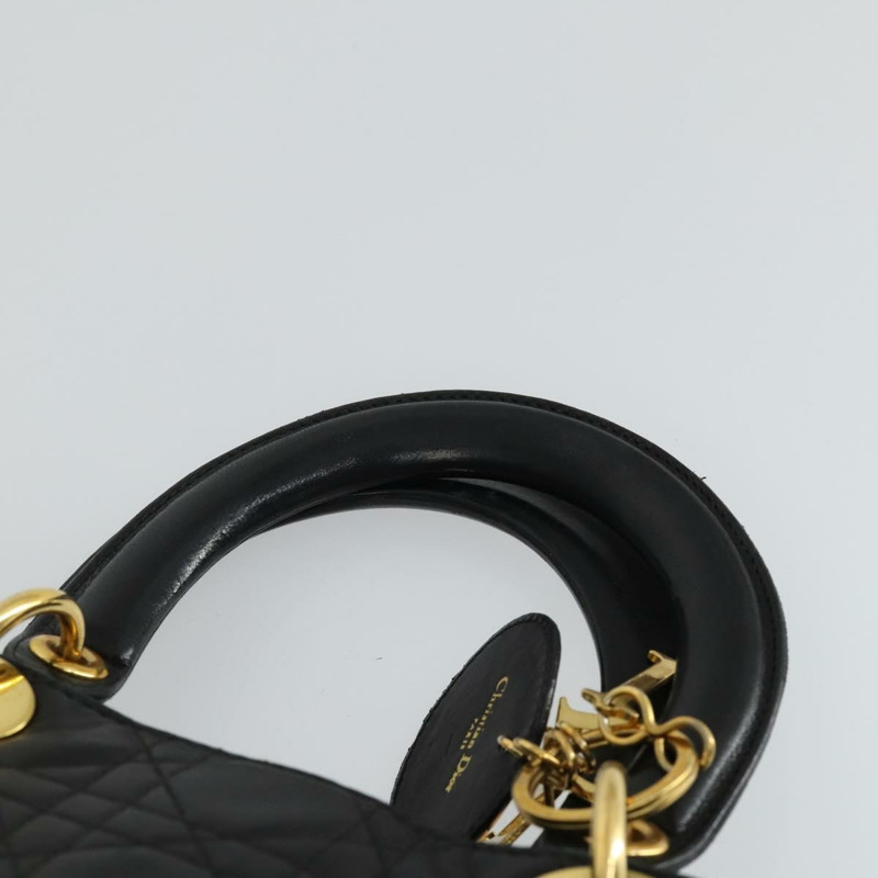 【日本直送】Christian Dior Lady Dior Canage 手提包 皮革 黑色 金色 正品 ep12935-7