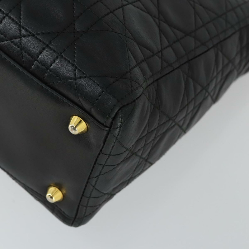 【日本直送】Christian Dior Lady Dior Canage 手提包 皮革 黑色 金色 正品 ep12935-9