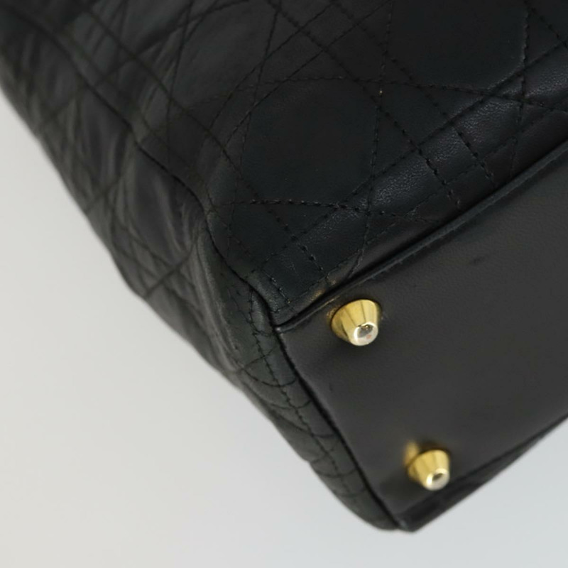【日本直送】Christian Dior Lady Dior Canage 手提包 皮革 黑色 金色 正品 ep12935-10