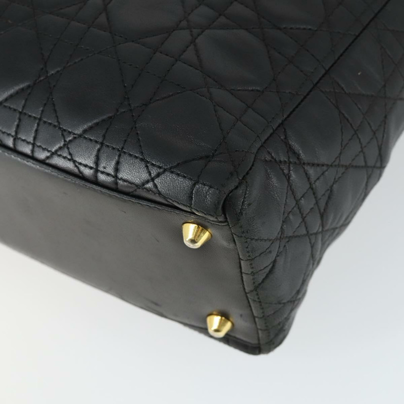 【日本直送】Christian Dior Lady Dior Canage 手提包 皮革 黑色 金色 正品 ep12935-11