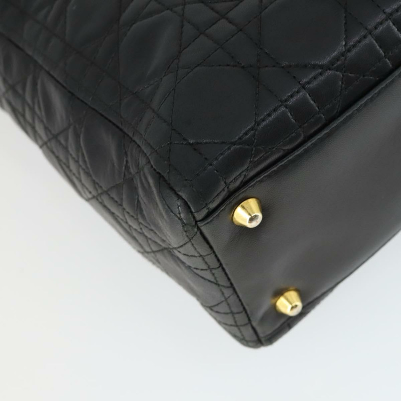 【日本直送】Christian Dior Lady Dior Canage 手提包 皮革 黑色 金色 正品 ep12935-12