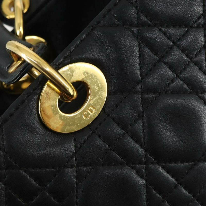 【日本直送】Christian Dior Lady Dior Canage 手提包 皮革 黑色 金色 正品 ep12935-13