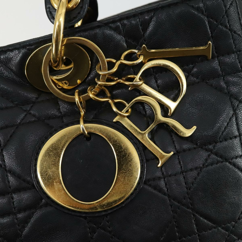 【日本直送】Christian Dior Lady Dior Canage 手提包 皮革 黑色 金色 正品 ep12935-14
