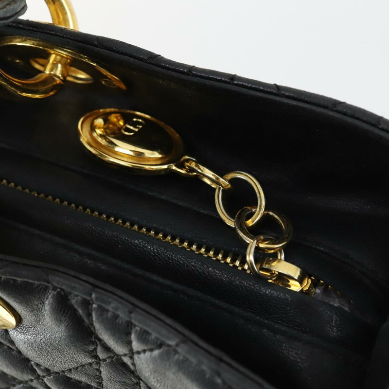 【日本直送】Christian Dior Lady Dior Canage 手提包 皮革 黑色 金色 正品 ep12935-15