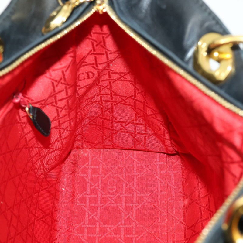 【日本直送】Christian Dior Lady Dior Canage 手提包 皮革 黑色 金色 正品 ep12935-18