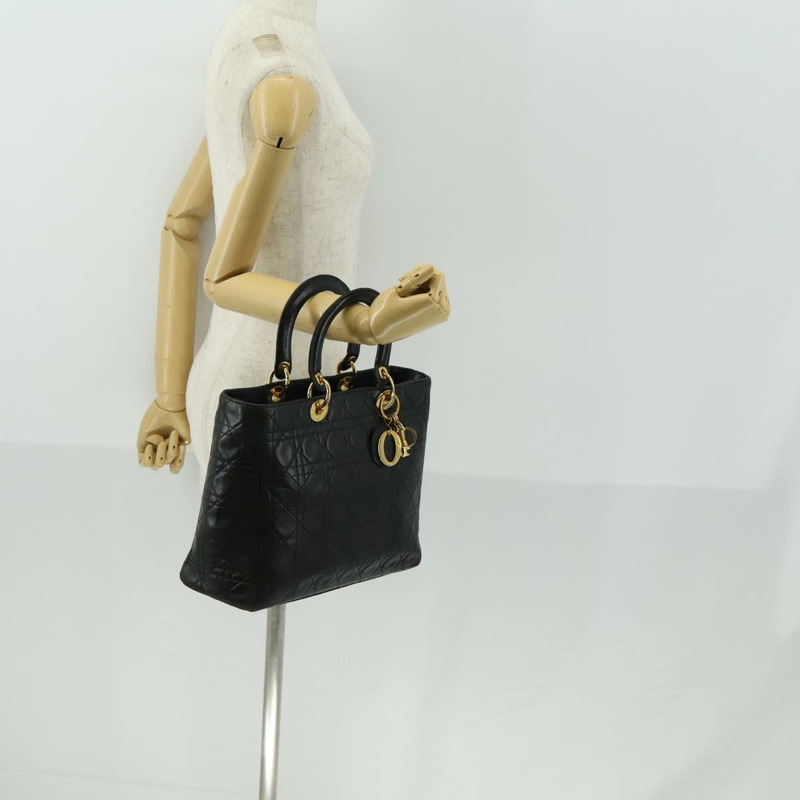 【日本直送】Christian Dior Lady Dior Canage 手提包 皮革 黑色 金色 正品 ep12935-22