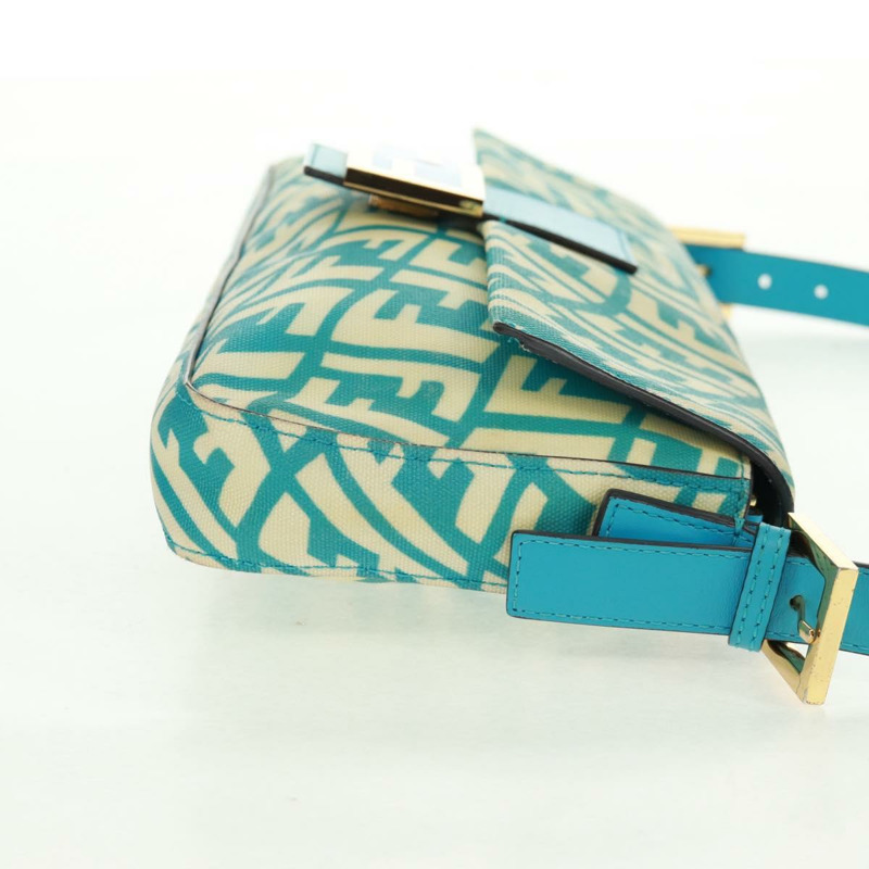 【日本直送】FENDI Zucca 帆布 Mamma 水桶肩背包 淺藍色 金色 正品 am10568V-4