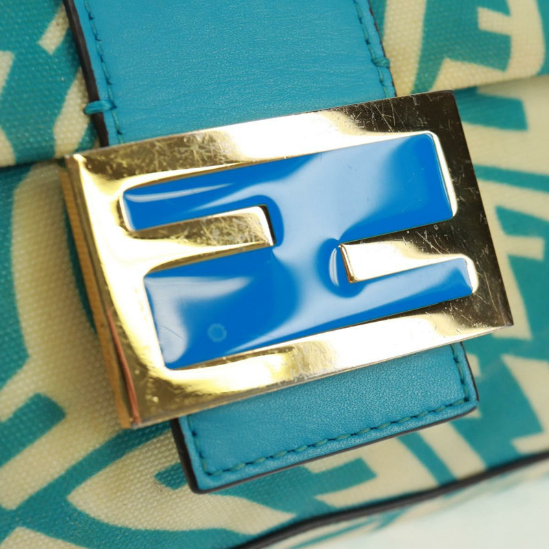 【日本直送】FENDI Zucca 帆布 Mamma 水桶肩背包 淺藍色 金色 正品 am10568V-14
