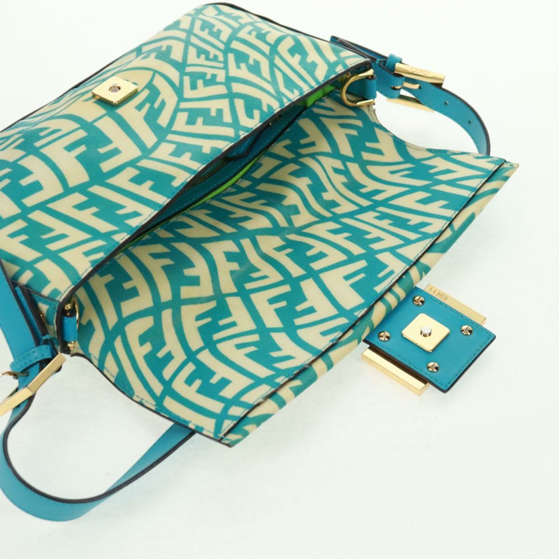 【日本直送】FENDI Zucca 帆布 Mamma 水桶肩背包 淺藍色 金色 正品 am10568V-15