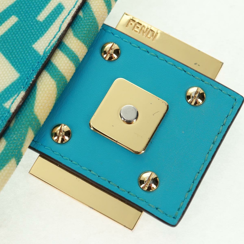 【日本直送】FENDI Zucca 帆布 Mamma 水桶肩背包 淺藍色 金色 正品 am10568V-16
