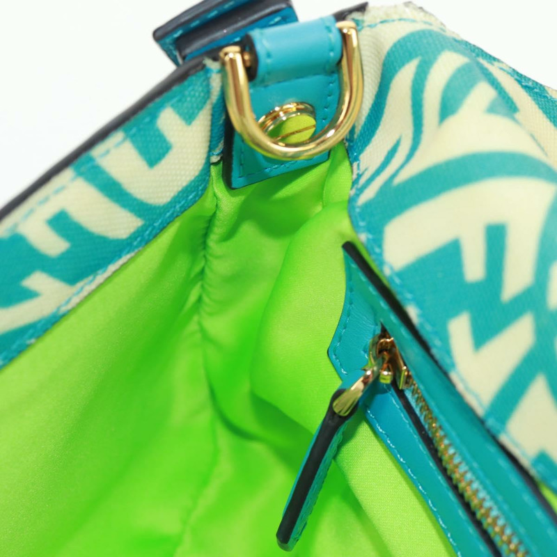 【日本直送】FENDI Zucca 帆布 Mamma 水桶肩背包 淺藍色 金色 正品 am10568V-19