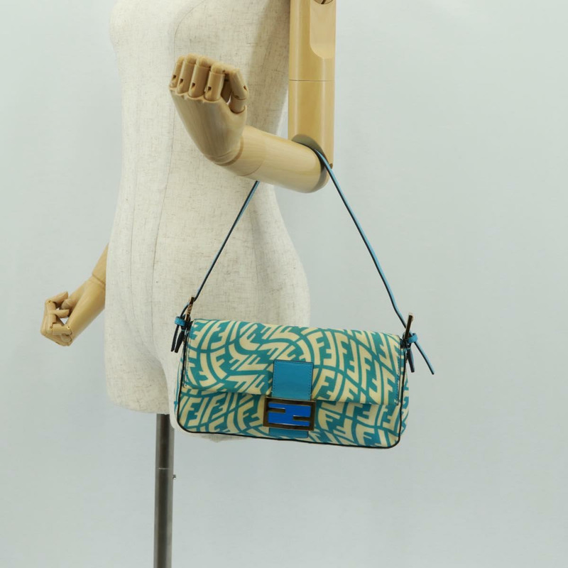 【日本直送】FENDI Zucca 帆布 Mamma 水桶肩背包 淺藍色 金色 正品 am10568V-24