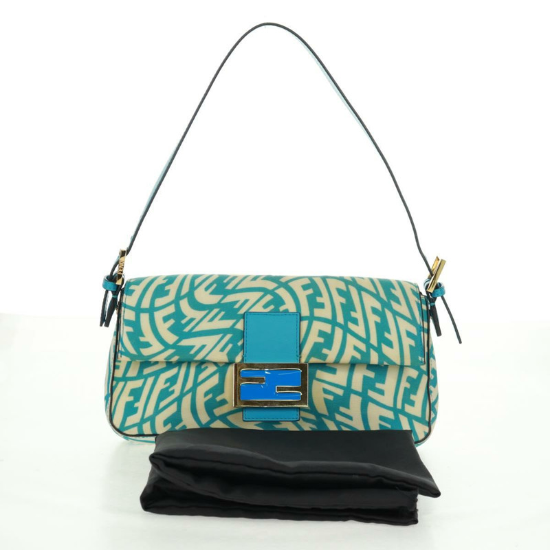 【日本直送】FENDI Zucca 帆布 Mamma 水桶肩背包 淺藍色 金色 正品 am10568V-25